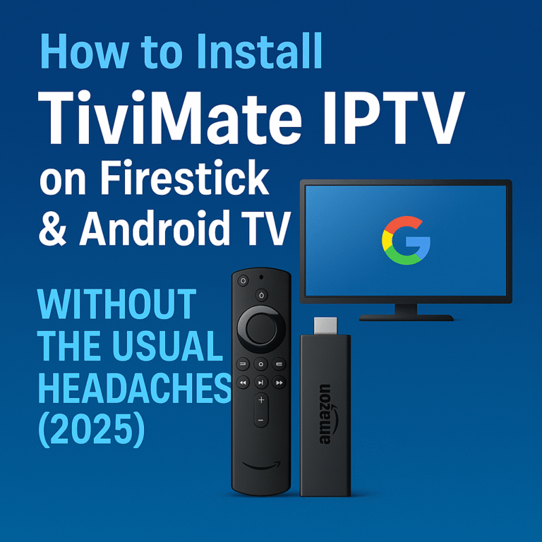 Guide image showing how to install TiviMate IPTV on Firestick & Android TV in 2025