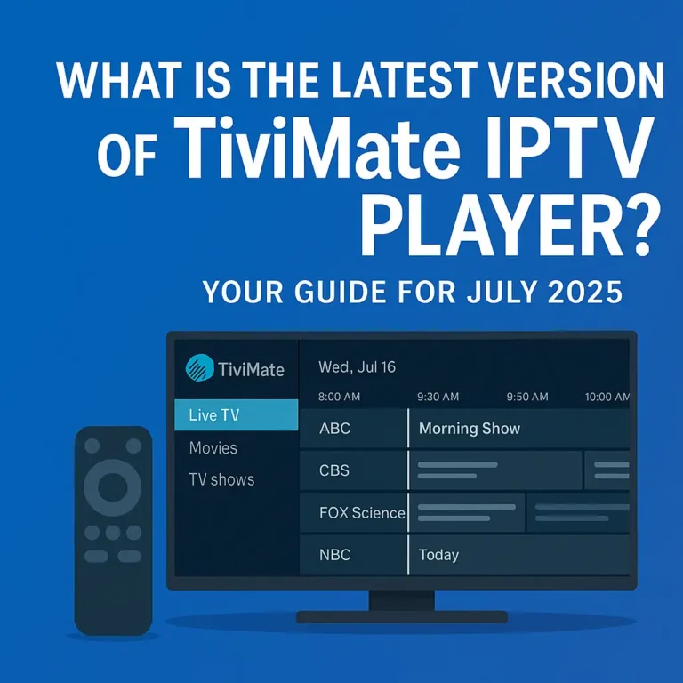 What is the Latest Version of TiviMate IPTV Player featured image showing version info on TV screen