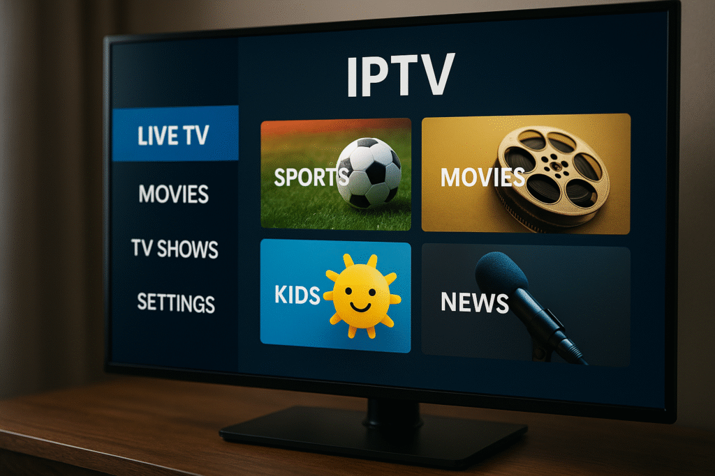IPTV interface close-up on smart TV 2025