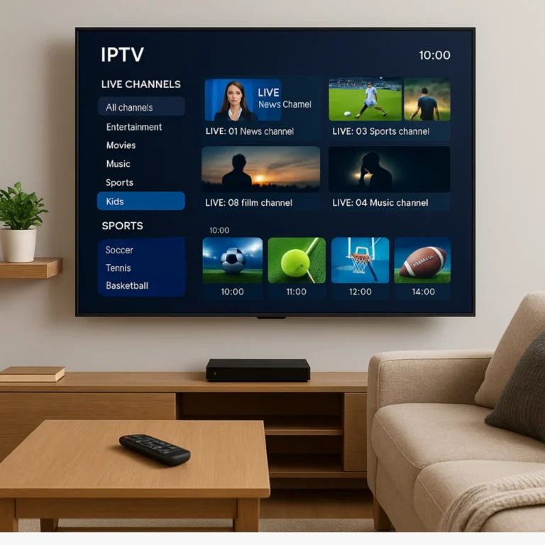 IPTV Subscription streaming setup in modern living room