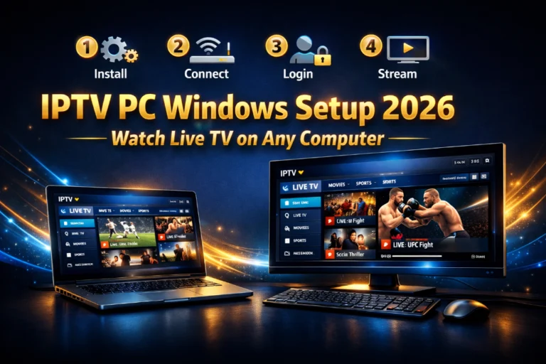 IPTV PC Windows setup 2026 watch live TV on PC and laptop
